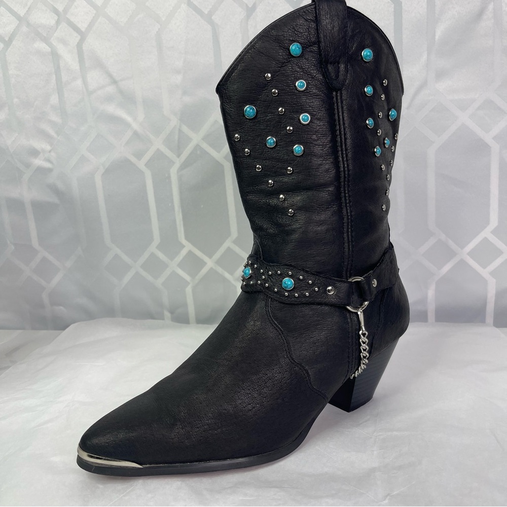 Dingo Black Leather Studded Turquoise Harness Western Cowboy Boots Women’s 10M - Picture 6 of 15